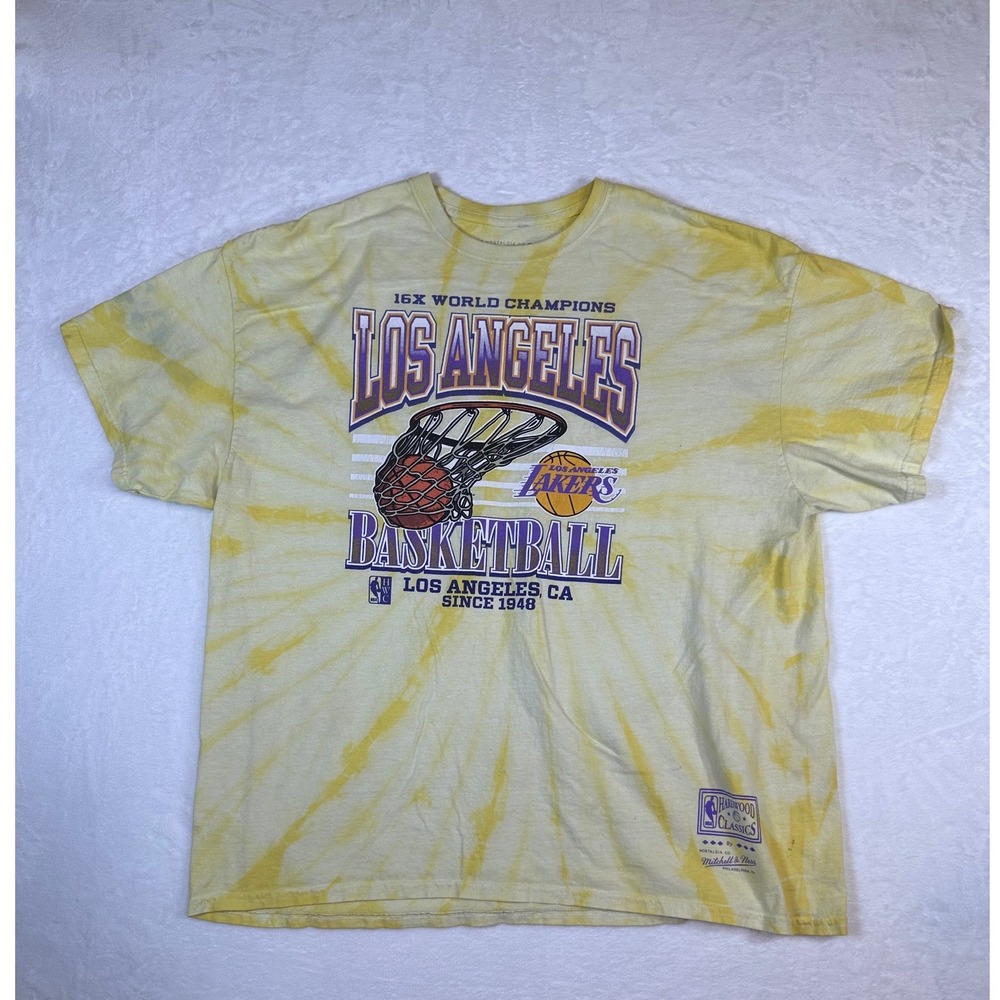Mitchell & Ness Los Angeles Lakers Tie Dye T-Shirt XXL Yellow 16X Champions NBA